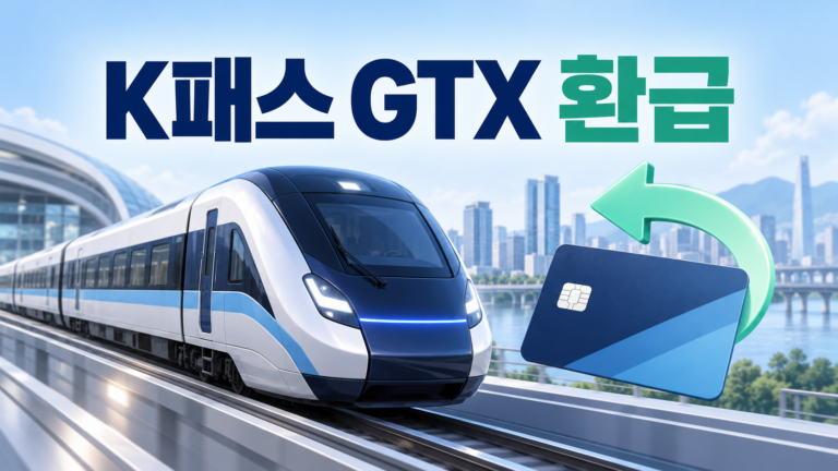 K패스 GTX 환급을 설명하는 열차와 교통카드 일러스트