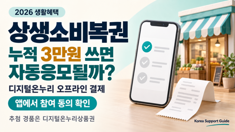 2026 상생소비복권의 디지털온누리 오프라인 누적 결제와 앱 참여 동의 확인 안내